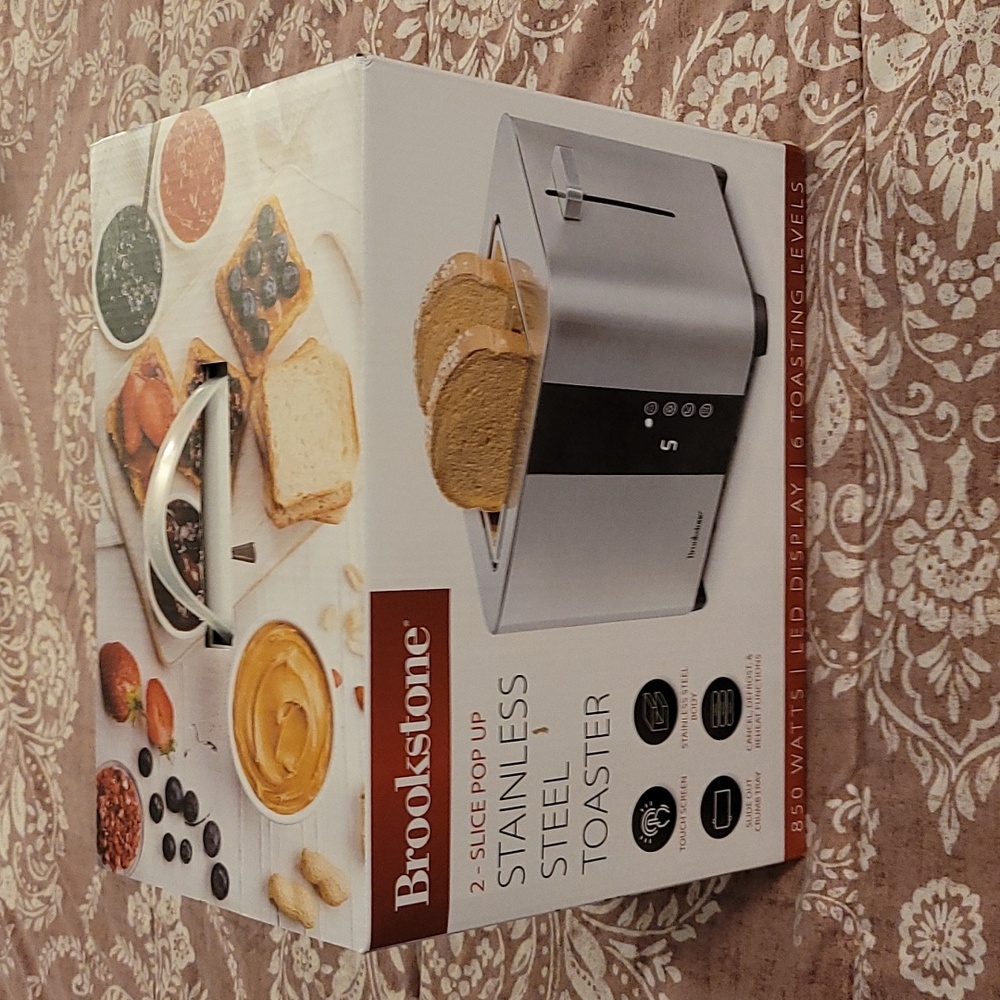 Brookstone 2 Slice Pop Up Stainless Steel Toaster